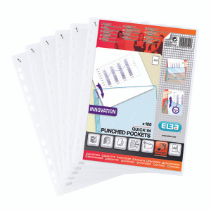 BX08122 Elba Quick In Punched Pockets A4 Clear Pack 100 400012939 BX08122 Elba Quick In Punched Pockets A4 Clear Pack 100 400012939