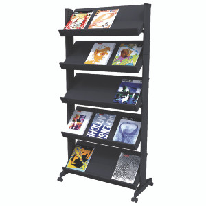 MF88054 Fast Paper 5 Shelf Mobile Literature Display Wide Black F255N01 MF88054 Fast Paper 5 Shelf Mobile Literature Display Wide Black F255N01