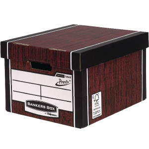 BB725 Fellowes Bankers Box Woodgrain Tall Premium Storage Box Pack 10 7260503 BB725 Fellowes Bankers Box Woodgrain Tall Premium Storage Box Pack 10 7260503