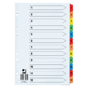 KF76985 Q-Connect 1-12 Index Extra Wide Reinforced Multi-Colour Tabs KF76985 KF76985 Q-Connect 1-12 Index Extra Wide Reinforced Multi-Colour Tabs KF76985