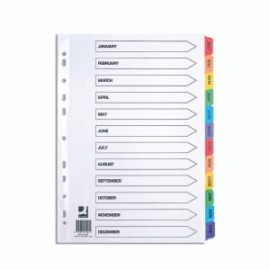 KF01524 Q-Connect Multi-Punched January-December Reinforced Multi-Colour A4 Index Pre-Printed Tabs KF01524 KF01524 Q-Connect Multi-Punched January-December Reinforced Multi-Colour A4 Index Pre-Printed Tabs KF01524