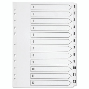 KF01354 Q-Connect 1-12 Index Multi-punched Polypropylene White A4 KF01354 KF01354 Q-Connect 1-12 Index Multi-punched Polypropylene White A4 KF01354