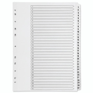 KF01357 Q-Connect 1-31 Index Multi-punched Polypropylene White A4 KF01357 KF01357 Q-Connect 1-31 Index Multi-punched Polypropylene White A4 KF01357