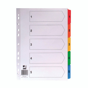 KF01518 Q-Connect 1-5 Index Multi-punched Reinforced Board Multi-Colour Numbered Tabs A4 White KF01518 KF01518 Q-Connect 1-5 Index Multi-punched Reinforced Board Multi-Colour Numbered Tabs A4 White KF01518