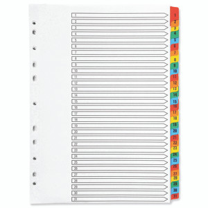 KF01522 Q-Connect 1-31 Index Multi-punched Reinforced Board Multi-Colour Numbered Tabs A4 White KF01522 KF01522 Q-Connect 1-31 Index Multi-punched Reinforced Board Multi-Colour Numbered Tabs A4 White KF01522