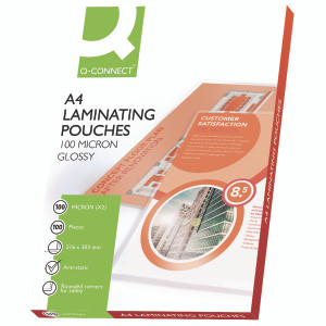 KF04115 Q-Connect A4 Laminating Pouch 200 Micron Pack 100 KF04115 KF04115 Q-Connect A4 Laminating Pouch 200 Micron Pack 100 KF04115