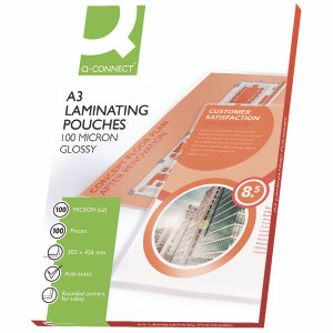 KF04123 Q-Connect A3 Laminating Pouch 200 Micron Pack 100 KF04123 KF04123 Q-Connect A3 Laminating Pouch 200 Micron Pack 100 KF04123