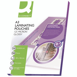 KF04124 Q-Connect A3 Laminating Pouch 250 Micron Pack 100 KF04124 KF04124 Q-Connect A3 Laminating Pouch 250 Micron Pack 100 KF04124