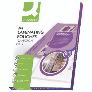 KF24055 Q-Connect Matt A4 Laminating Pouch 250 Micron Pack 100 KF24055 KF24055 Q-Connect Matt A4 Laminating Pouch 250 Micron Pack 100 KF24055