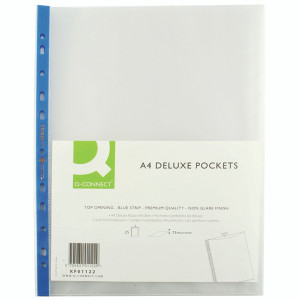 KF01122 Q-Connect Delux Punched Pocket Top Opening Blue Strip A4 Clear Pack 25 KF01122 KF01122 Q-Connect Delux Punched Pocket Top Opening Blue Strip A4 Clear Pack 25 KF01122