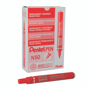 PEN50R Pentel N50 Permanent Bullet Marker Broad Red Pack 12 N50-B PEN50R Pentel N50 Permanent Bullet Marker Broad Red Pack 12 N50-B