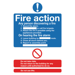 SR11224 Safety Sign Fire Action Standard A5 PVC Can fill in site specific information FR03551R