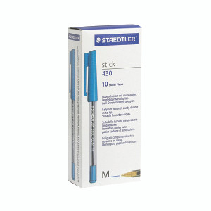 ST41089 Staedtler Stick 430 Ballpoint Pen Medium Blue Pack 10 430-M3 ST41089 Staedtler Stick 430 Ballpoint Pen Medium Blue Pack 10 430-M3