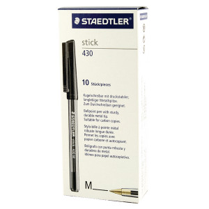ST41095 Staedtler Stick 430 Ballpoint Pen Medium Black Pack 10 430-M9 ST41095 Staedtler Stick 430 Ballpoint Pen Medium Black Pack 10 430-M9