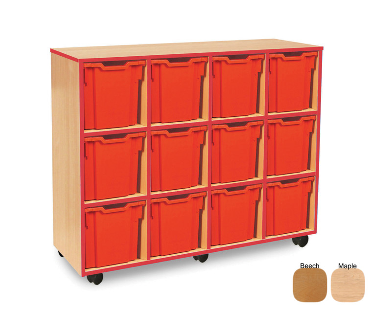 MEQ1015RE-M Monarch Coloured Edge Tray Storage Unit with Red Edging 12 Jumbo Red Trays Beech