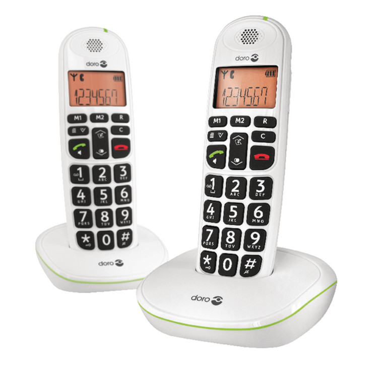 DRO05551 Doro DECT Cordless Telephone Big Button White Twin Pack PHONEEASY 100WD