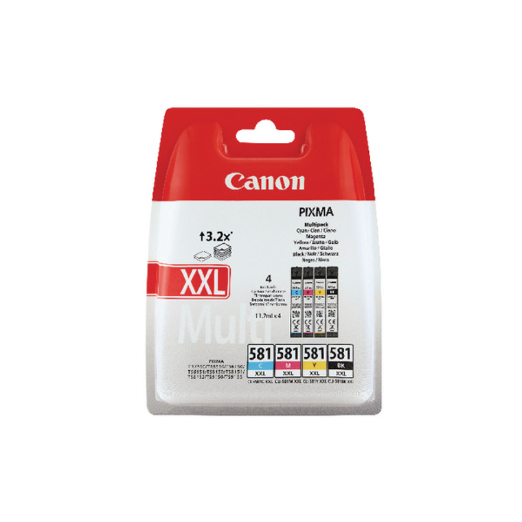 1998C005 Canon 1998C005 581 XXL Ink Cartridge Multipack 6360 820 760 824 pg 12ml Pack qty 4