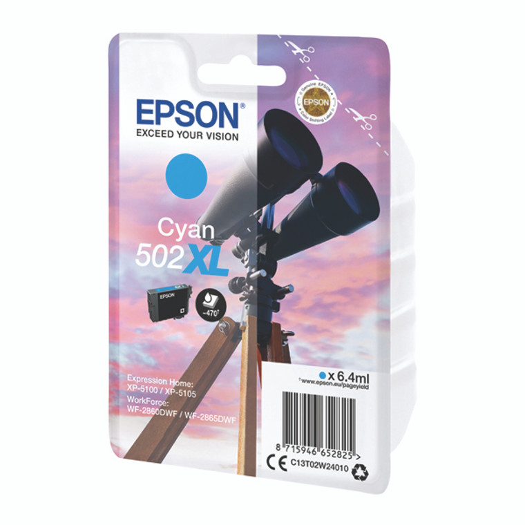 C13T02W24010 Epson 502XL 6.4ml 470pages Cyan Ink Cartridge