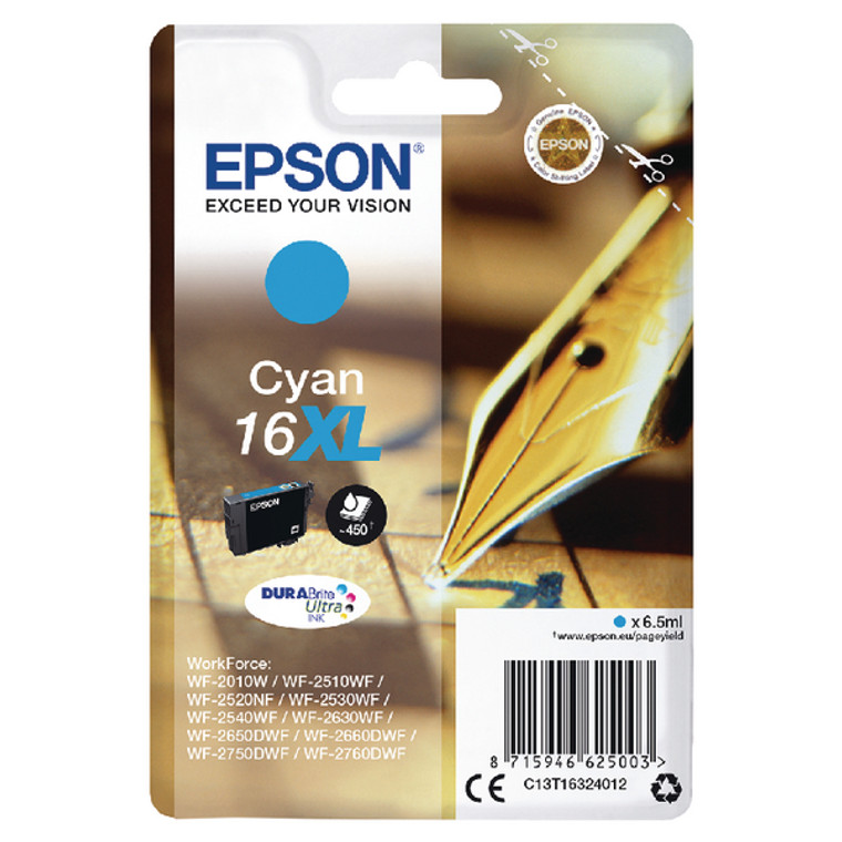 C13T16324012 Epson C13T16324012 16XL Cyan Ink Cartridge 450 pages 7ml