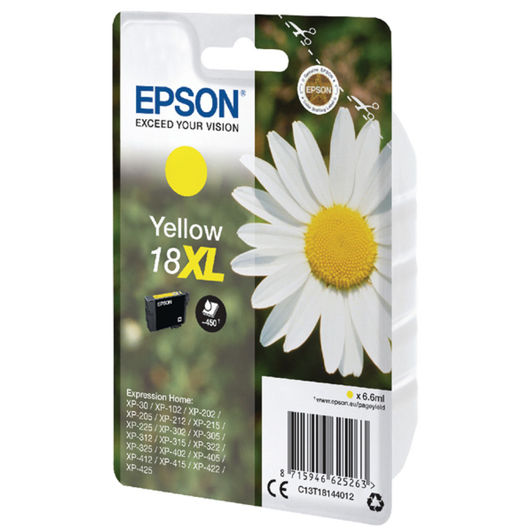 C13T18144012 Epson C13T18144012 18XL Yellow Ink Cartridge 450 pages 7ml