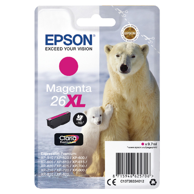 C13T26334012 Epson C13T26334012 26XL Magenta Ink Cartridge 700 pages 10ml