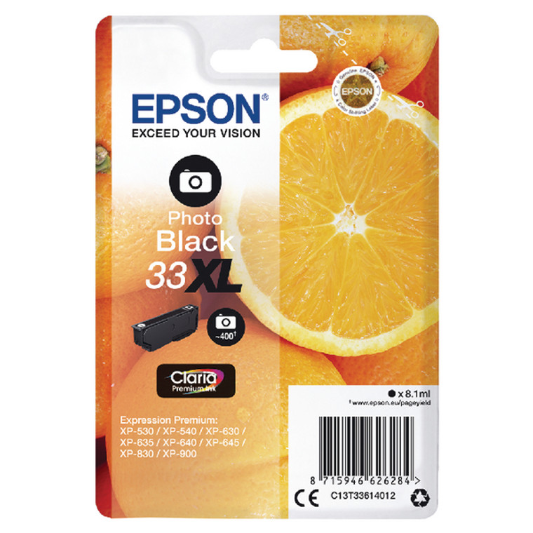 C13T33614012 Epson C13T33614012 33XL Bright Black Ink Cartridge 400 pages 8ml