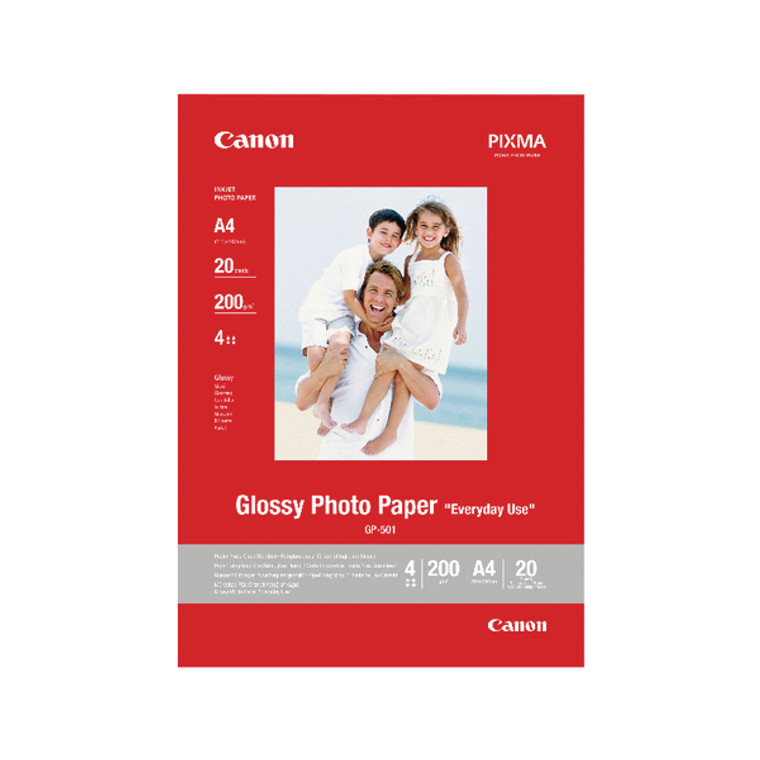 CO09353 Canon Inkjet Photo Paper A4 200gsm Glossy Pack 20 GP-501 0775B082