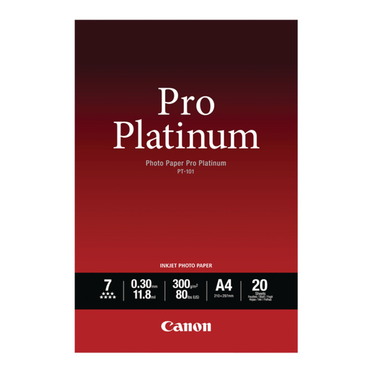 CO75285 Canon Inkjet Pro Platinum Photo Paper A4 300gsm High Gloss Pack 20 PT-101 2768B016