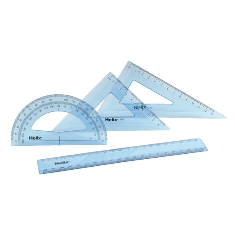 HX17881 Helix Geometry 4 Tool Set Includes scale ruler 2 x set squares protractor Q88100