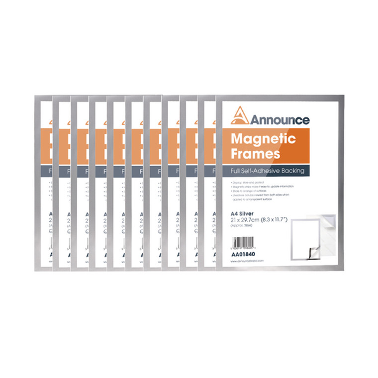 AA01842 Announce Magnetic Frame A4 Silver Pack 10 AA01842