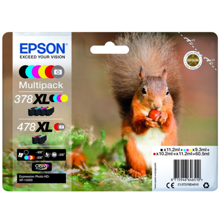 C13T379D4010 Epson C13T379D4010 378XL 478XL Ink Cartridge Multipack 112ml 3x93ml 102ml 112ml Pack qty 6