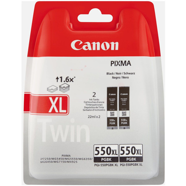 6431B005 Canon 6431B005 PGI-550 PGBKXL Black Ink Cartridge 500 pages 22ml Pack qty 2
