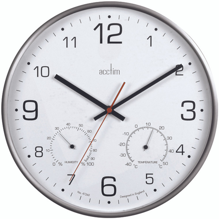 ANG29147 Acctim Komfort 30 5cm Metal Thermo Hygro Wall Clock 29147