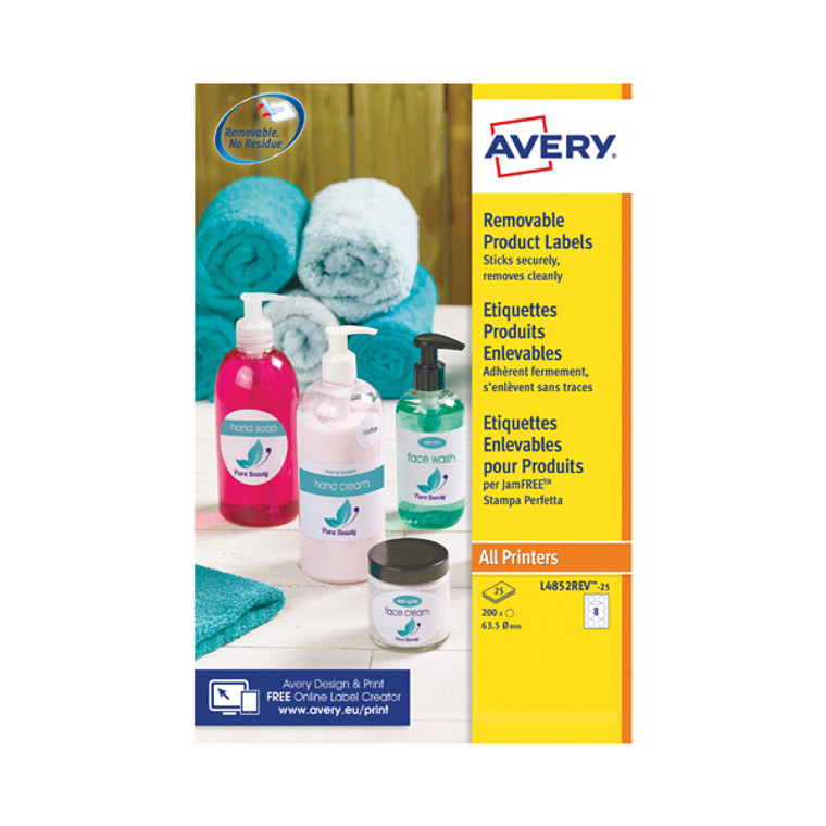 AV02134 Avery Removable Labels Round 8 Per Sheet Wht Pack 200 L4852REV-25