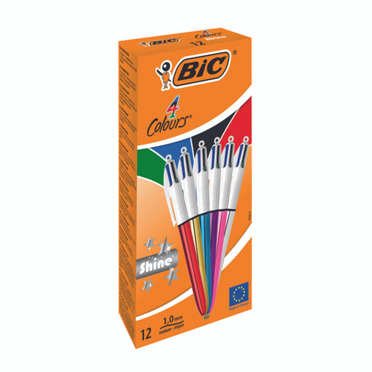 BC53763 Bic 4 Colours Ballpoint Pens Medium Point Assorted Pack 12 964775