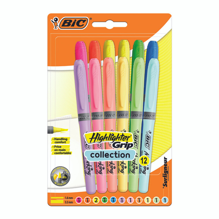 BC59373 Bic Highlighter Grip Pastel Assorted Pack 12 992562