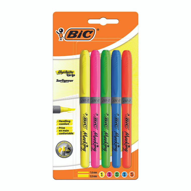 BC62068 BIC Chisel Tip Highlighter Grip Assorted Pack 5 894324