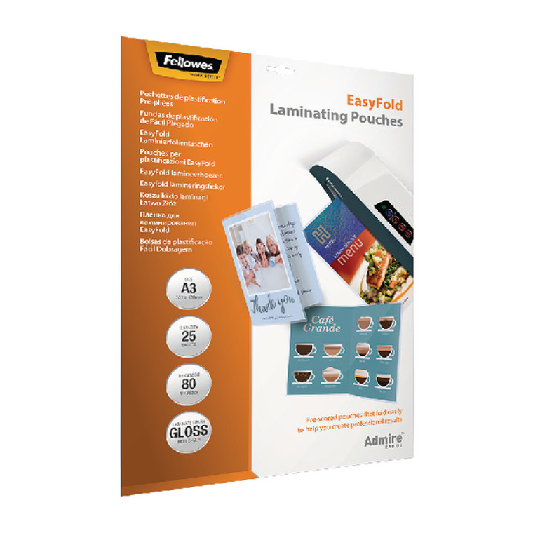 BB73086 Fellowes Admire EasyFold A3 Laminating Pouches Pack 25 5602001