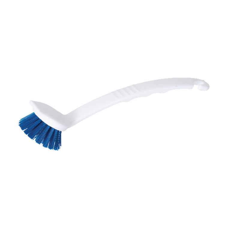 CX04835 Long Handle Washing Up Brush White Blue - Washable with comfortable curved handle grip WWWSBU24L
