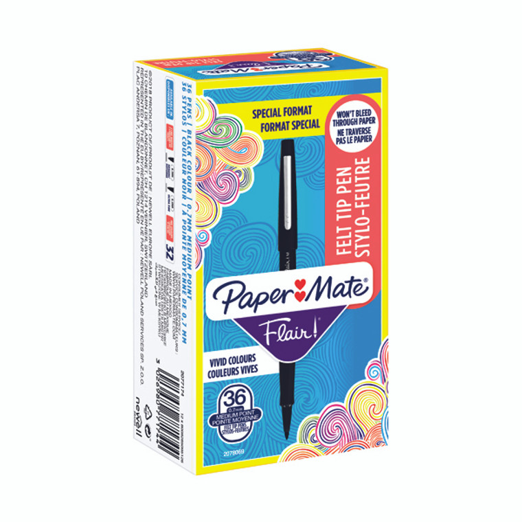 GL77174 PaperMate Flair Felt Tip Pens Medium Black Pack 36 2077174