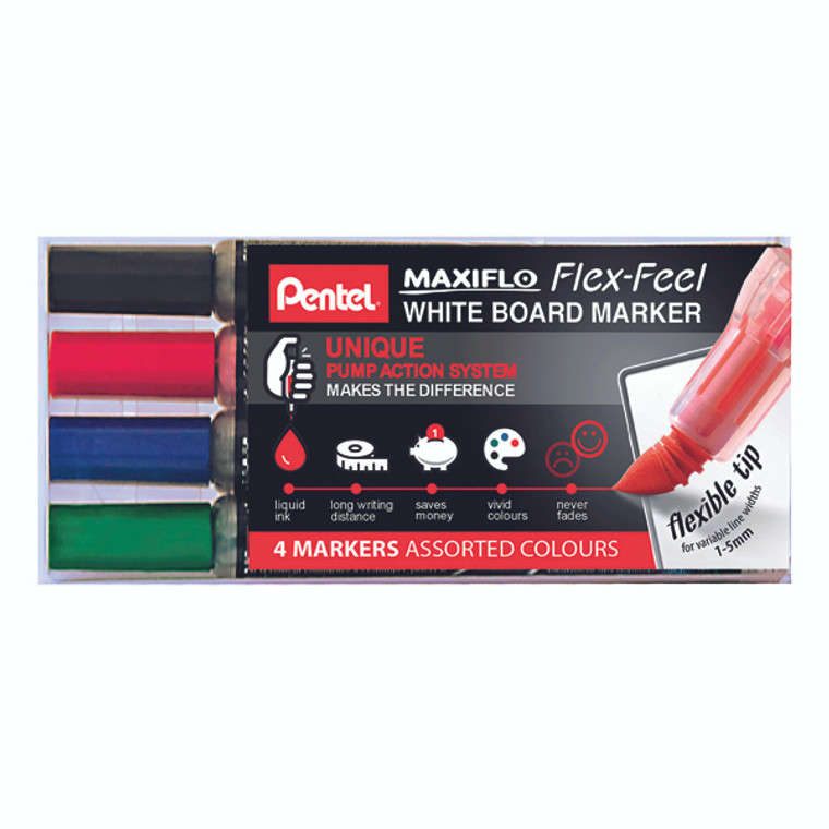 PE10193 Pentel Maxiflo Whiteboard Marker Pack 4 YMWL5SBF 4-M