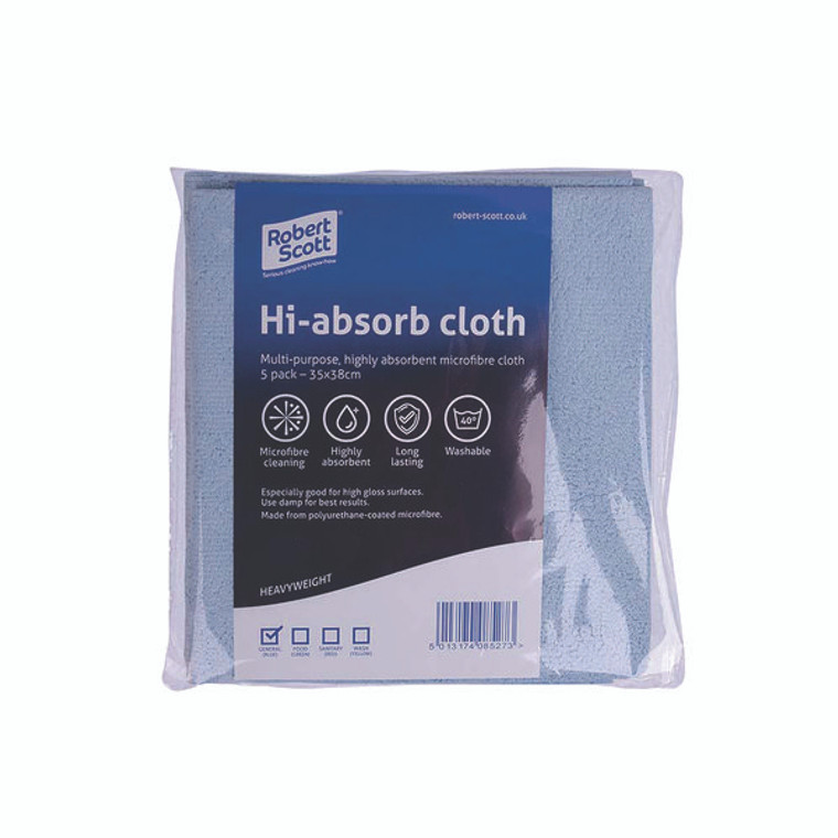 CNT08527 Robert Scott Hi-Absorb Microfibre Cloth Blue Pack 5 103986BLUE