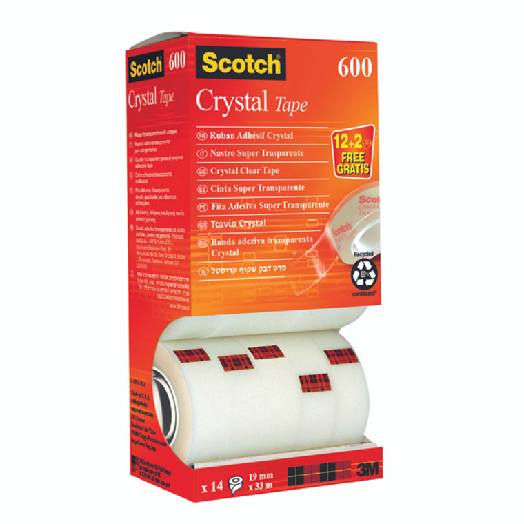 3M68748 Scotch Crystal Tape 19mm x 33m Pack 14 CRYSTAL14VP