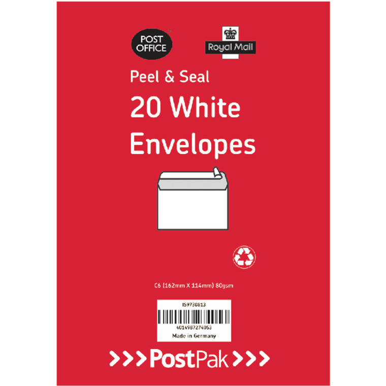 POF27425 Envelopes C6 Peel Seal White 80Gsm Pack 520 POF27425