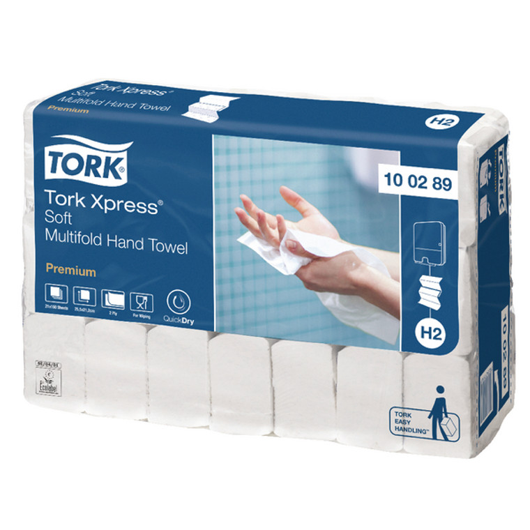 SCA15998 Tork Xpress Multifold Hand Towel H2 White 150 Sheets Pack 21 100289