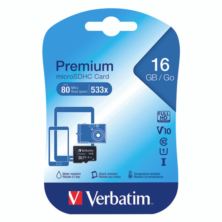 VM44010 Verbatim Micro SDHC Memory Card Class 10 16GB 44010