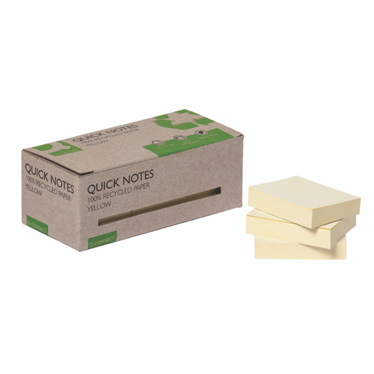 KF17323 Q-Connect Recycled Notes 38x51mm Yellow Pack 12 KF17323