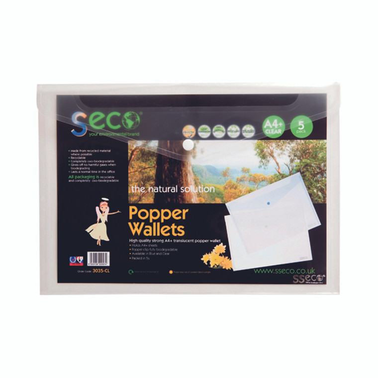 UP21905 Stewart Superior Eco Biodegradable Wallet A4 Clear Pack 5 30085-CL