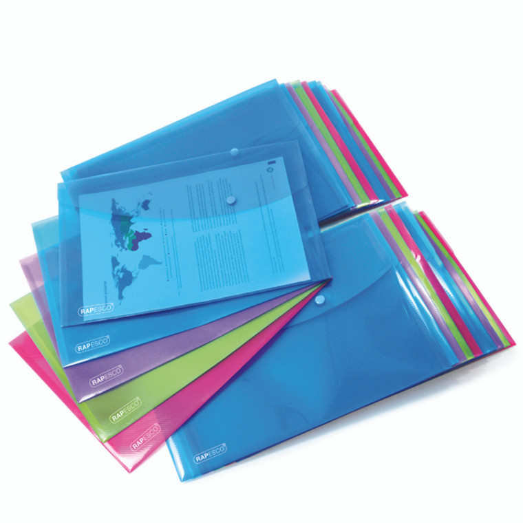 HT01583 Rapesco Foolscap Popper Wallet Bright Pack 20 1494