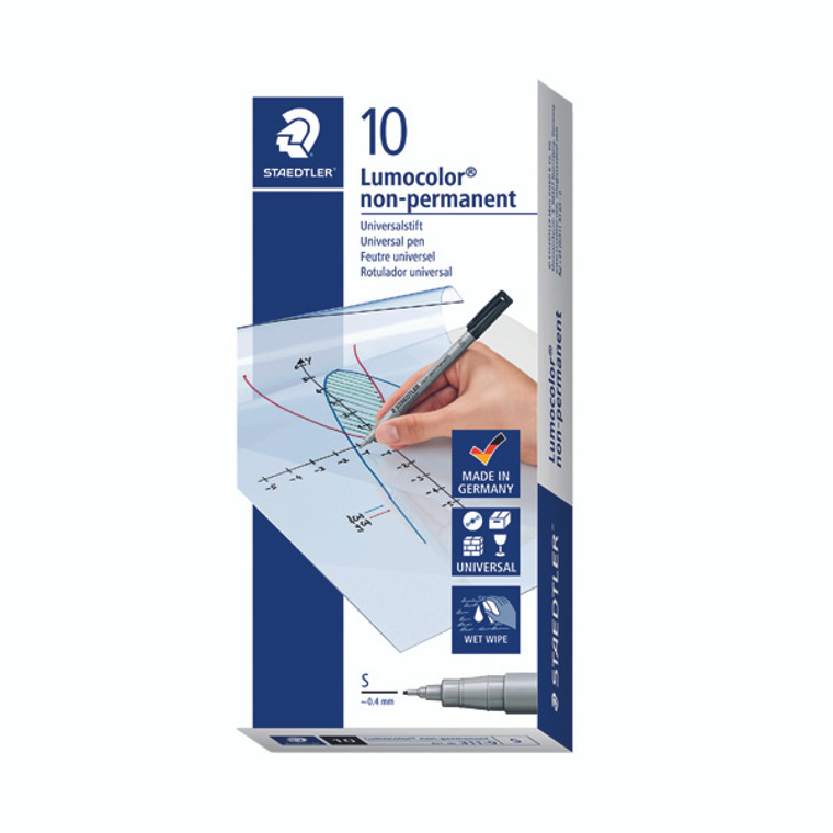 ST33149 Staedtler Lumocolor Pen Superfine Non-Permanent Black Pack 10 311-9